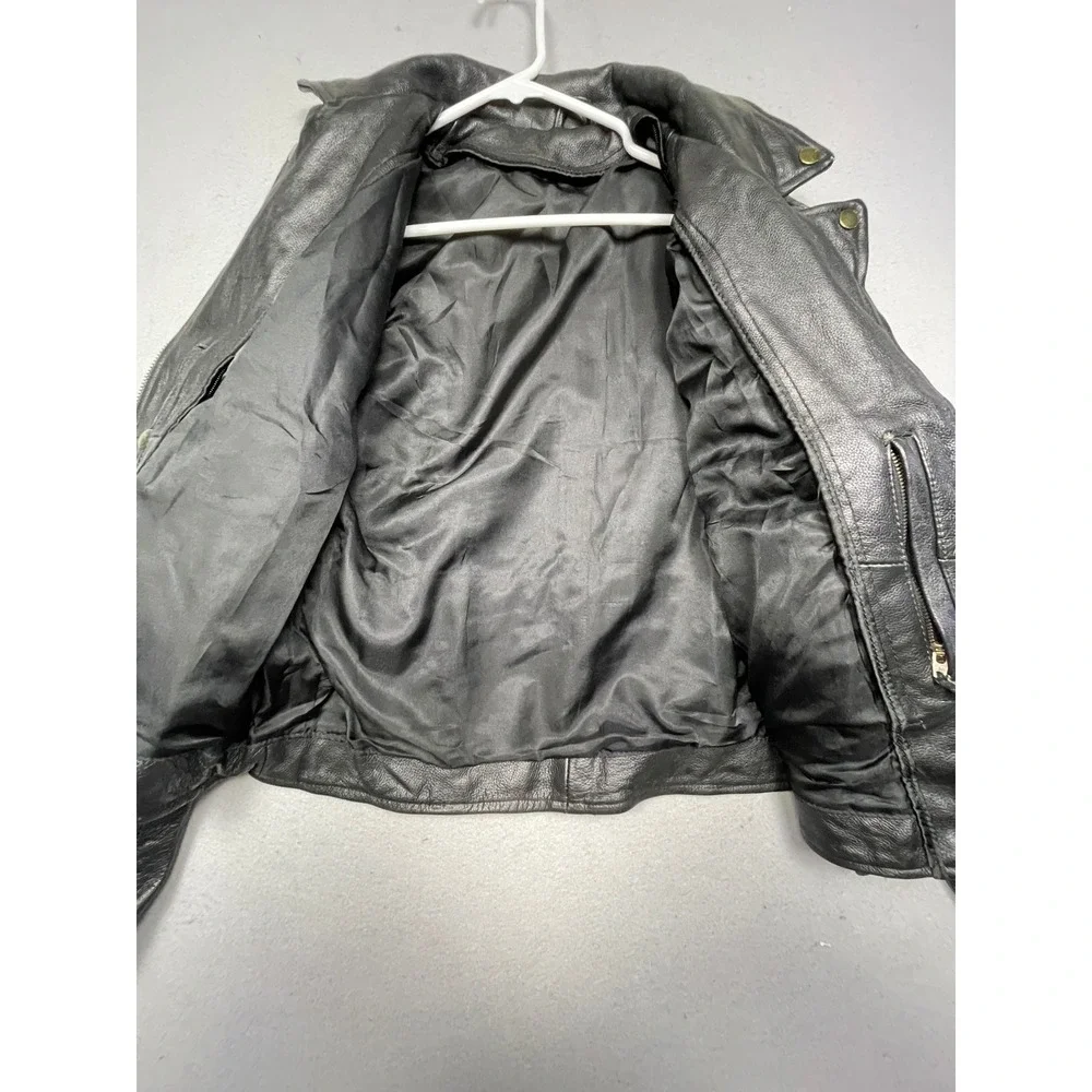 Unbranded Biker Jacket Genuine Leather Black Braided Trim Small Womens